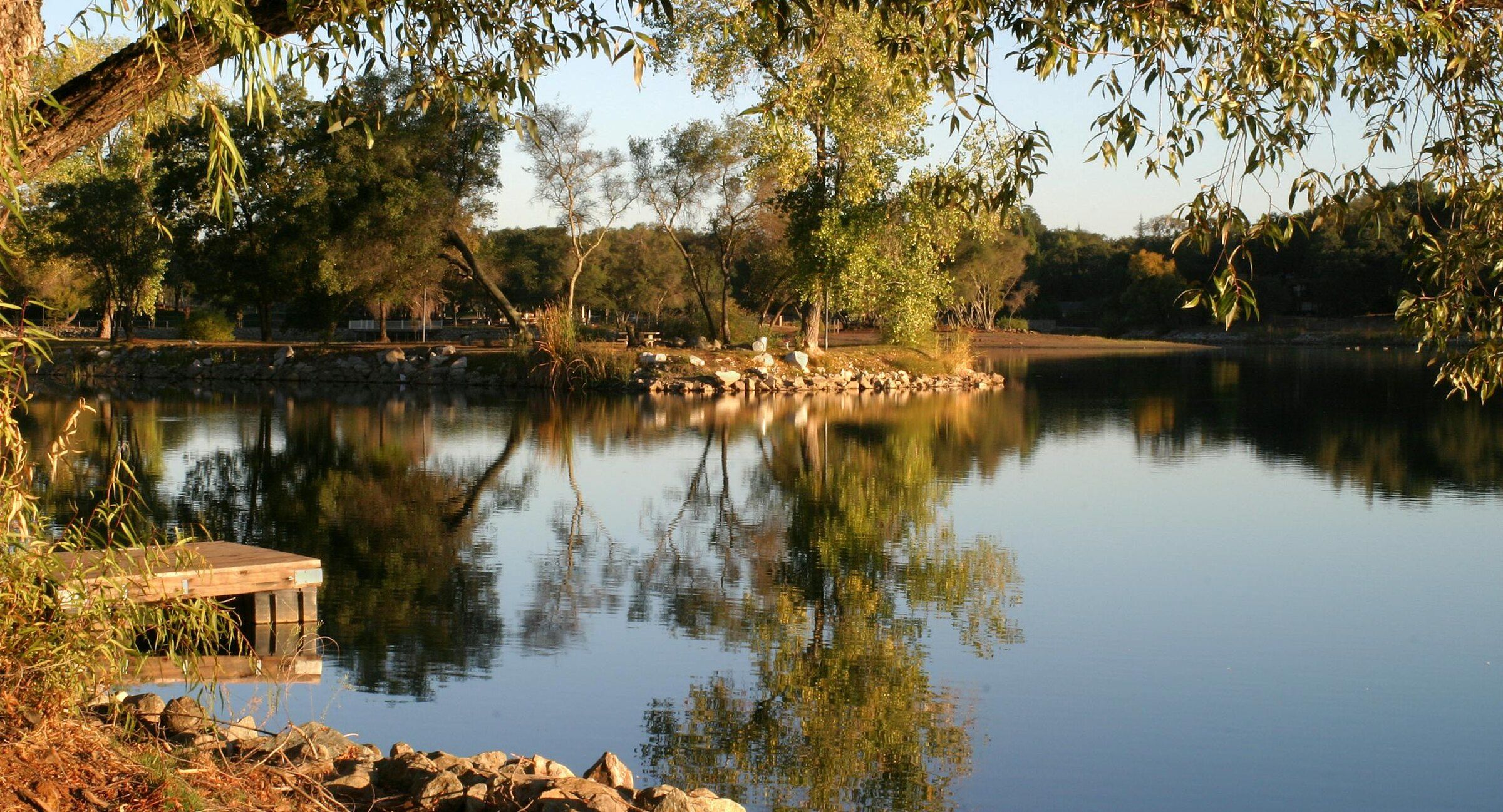Aerial view of Cameron Park Lake and Cameron Airpark in Cameron Park, California