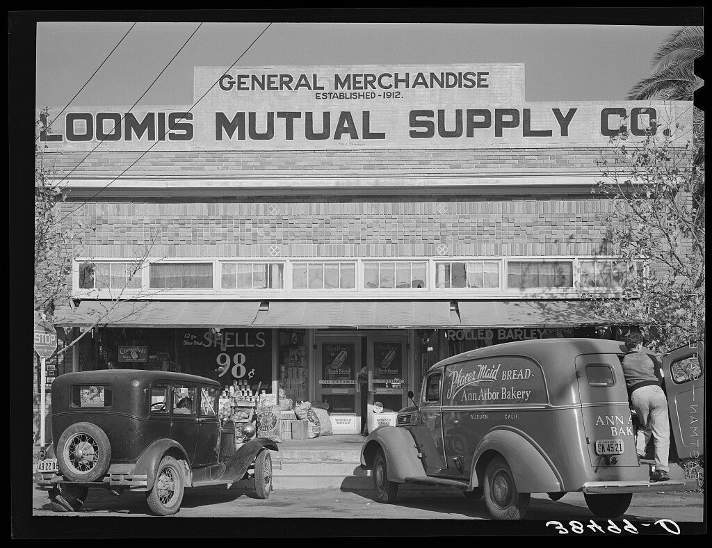 Historic Loomis Mutual Supply Company storefront in Loomis, California